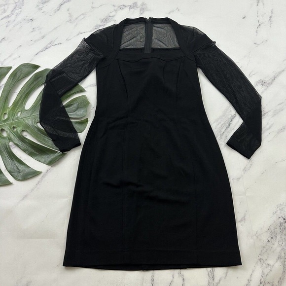 Tadashi Womens Vintage Mini Dress Size M New Black Mesh Sleeve Sheath Cocktail - Picture 2 of 11